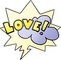 cartoon word love and speech bubble in smooth gradient style vector