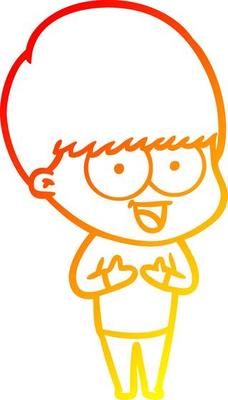 warm gradient line drawing happy cartoon boy