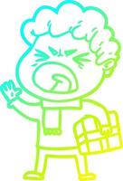 cold gradient line drawing cartoon furious man vector