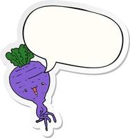 cartoon turnip and speech bubble sticker vector