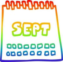 calendario de dibujos animados de dibujo de línea de gradiente de arco iris que muestra el mes de septiembre vector