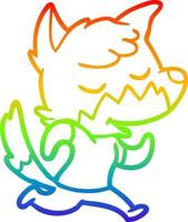 rainbow gradient line drawing friendly cartoon fox running vector