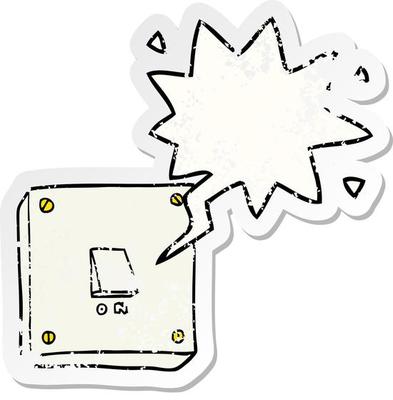 cartoon light switch and speech bubble distressed sticker
