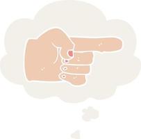 cartoon pointing hand and thought bubble in retro style vector