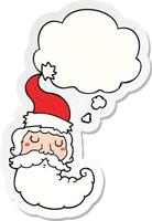 cartoon santa face and thought bubble as a printed sticker vector