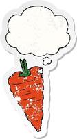 cartoon carrot and thought bubble as a distressed worn sticker vector
