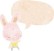 cartoon rabbit and speech bubble in retro textured style vector