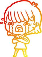 warm gradient line drawing cartoon girl crying vector