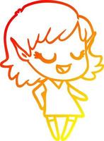 warm gradient line drawing happy cartoon elf girl vector