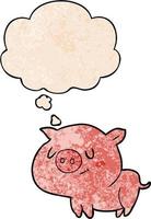 cartoon pig and thought bubble in grunge texture pattern style vector