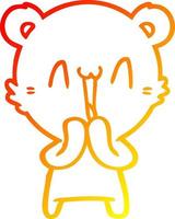 warm gradient line drawing happy bear cartoon vector