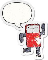 cartoon robot and speech bubble distressed sticker vector