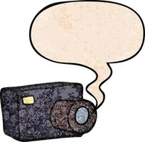 cartoon camera and speech bubble in retro texture style vector