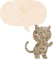 cartoon cat and speech bubble in retro textured style vector