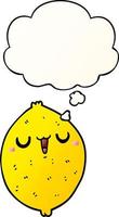 cartoon happy lemon and thought bubble in smooth gradient style vector
