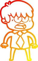 warm gradient line drawing worried cartoon boy vector