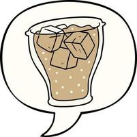 cartoon glass of cola and ice and speech bubble vector