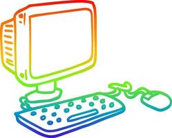 rainbow gradient line drawing cartoon office computer vector