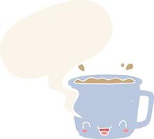 cartoon cup of coffee and speech bubble in retro style vector