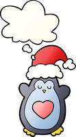 cute christmas penguin and thought bubble in smooth gradient style vector