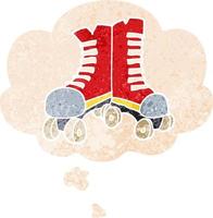 cartoon roller boots and thought bubble in retro textured style vector