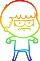 rainbow gradient line drawing cartoon annoyed man vector