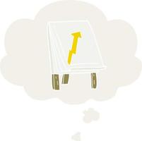 cartoon business chart with arrow and thought bubble in retro style vector