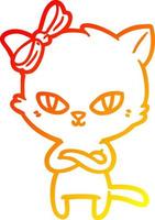 warm gradient line drawing cute cartoon cat vector