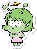 sticker of a cartoon alien girl vector