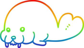 dibujo de línea de gradiente de arco iris morsa de dibujos animados lindo vector