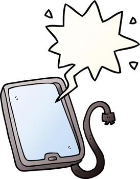 cartoon computer tablet and speech bubble in smooth gradient style vector