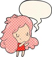 cute cartoon girl and speech bubble in comic book style vector