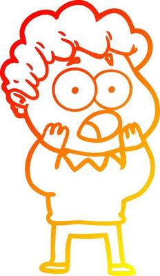 warm gradient line drawing cartoon man gasping in surprise