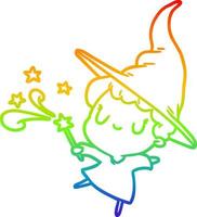 rainbow gradient line drawing cute witch casting spell vector