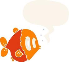 cartoon fish and speech bubble in retro style vector