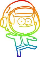 rainbow gradient line drawing happy astronaut cartoon vector