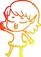 warm gradient line drawing pretty cartoon elf girl with question vector