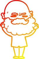 warm gradient line drawing cartoon man with beard frowning vector