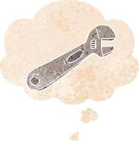 cartoon spanner and thought bubble in retro textured style vector