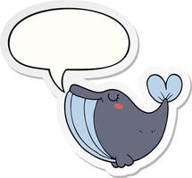 cartoon whale and speech bubble sticker vector