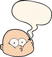 cartoon curious bald man and speech bubble in comic book style vector