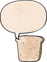 cartoon slice of bread and speech bubble in retro texture style vector