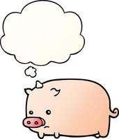 cute cartoon pig and thought bubble in smooth gradient style vector