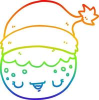 rainbow gradient line drawing cartoon christmas pudding wearing santa hat vector