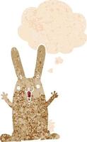 cartoon rabbit and thought bubble in retro textured style vector