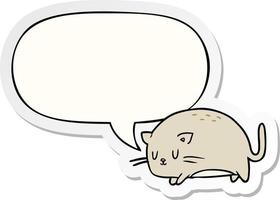 cute fat cartoon cat and speech bubble sticker vector