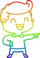rainbow gradient line drawing cartoon happy man pointing vector