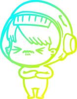 cold gradient line drawing angry cartoon space girl vector