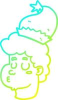 cold gradient line drawing cartoon man wearing christmas hat vector