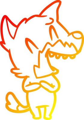 warm gradient line drawing laughing fox cartoon